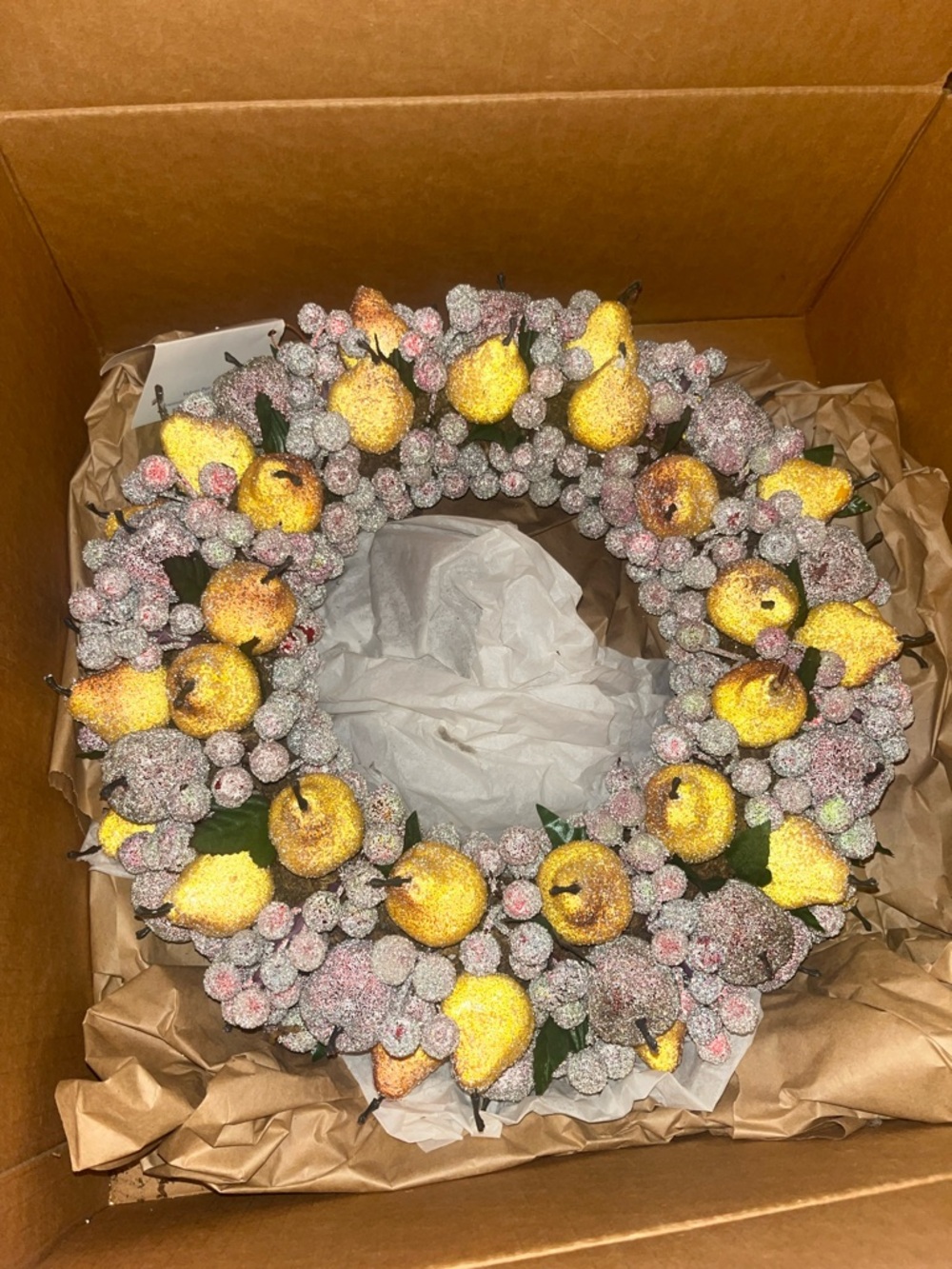 Festive Yellow Pear & Berry Holiday Wreath NWT